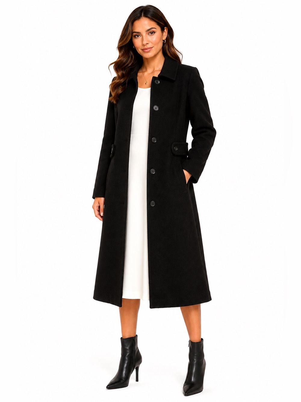 Madison Studio Size 6 Classic Black Long Wool Coat